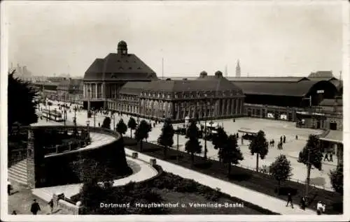 Ak Dortmund im Ruhrgebiet, Hauptbahnhof, Straßenseite, Vehmlinde Bastei