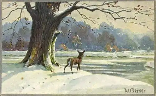 Künstler Ak Merker, W., Winterlandschaft mit einem Reh