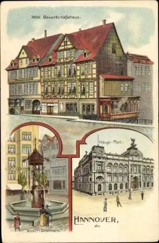 Litho Hannover in Niedersachsen, Hotel Gewerkschaftshaus, Brunnen