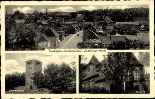 Ak Isenhagen Hankensbüttel in Niedersachsen, Ehrenmal, Kirche