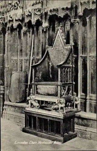 Ak City of Westminster London England, Westminster Abbey, Krönungsstuhl