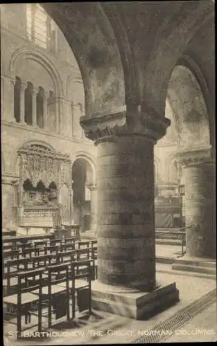 Ak London City England, St. Bartholomäus der Große, normannische Säulen
