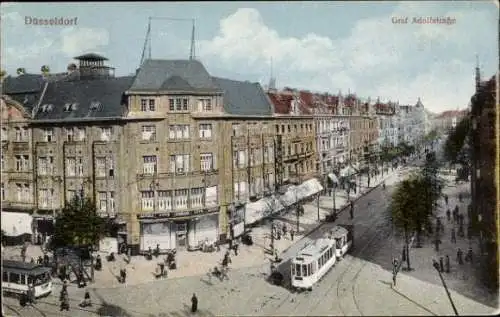 Ak Düsseldorf am Rhein, Graf Adolfstraße, Straßenbahnen
