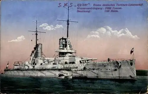 Ak Deutsches Kriegsschiff, SMS Kaiser, Turbinen Linienschiff, Kaiserliche Marine