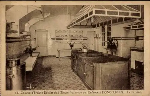 Ak Dongelberg Wallonien Brabant, Colonie d'Enfants Debiles de l'Oevre Nationale de l'Enfance, Küche