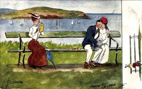 Künstler Ak Thackeray, Lance, Liebespaar auf einer Bank