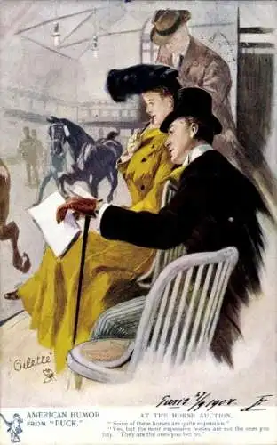 Künstler Ak American Humor von Puck, bei der Pferdeauktion