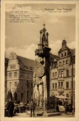 Ak Hansestadt Bremen, Der Roland, errichtet anno 1404