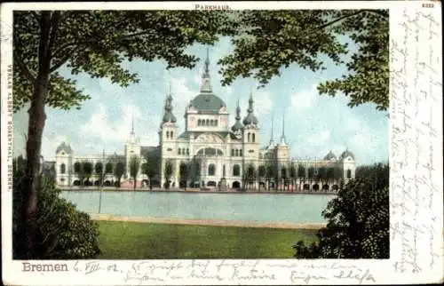 Ak Hansestadt Bremen, Blick über das Wasserbassin auf das Parkhaus