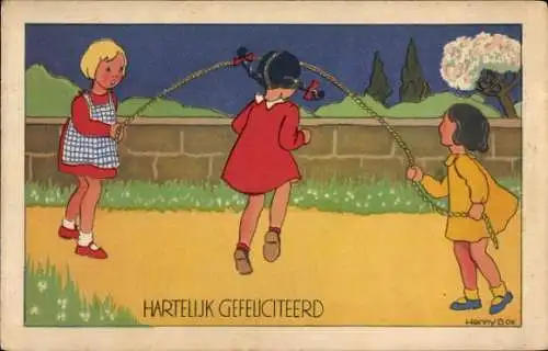 Künstler Ak Box, Henny, Glückwunsch, Mädchen mit Springseil