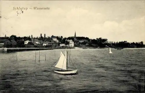 Ak Schlutup Lübeck in Schleswig Holstein, Wasserseite, Segelboot