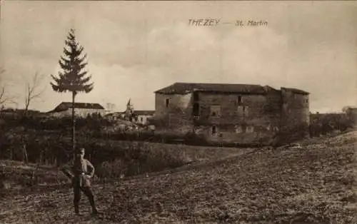 Ak Thezey St. Martin Meurthe et Moselle, Gebäude, Soldat