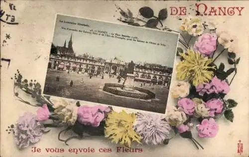 Ak Nancy Meurthe et Moselle, Denkmal, Platz, Blumen