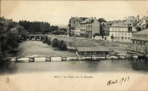 Ak Metz Moselle, La Digue an der Mosel