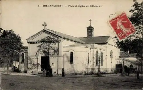 Ak Billancourt Hauts de Seine, Platz und Kirche von Billancourt
