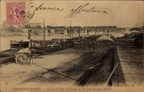 Ak Levallois Perret Hauts de Seine, Blick auf die Eisenbahnbrücke