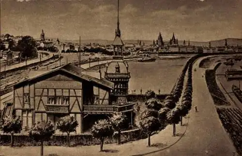 Ak Mainz am Rhein, Blick von der Eisenbahnbrücke