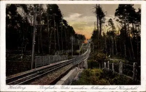 Ak Heidelberg am Neckar, Bergbahn zwischen Molkenkur und Königstuhl