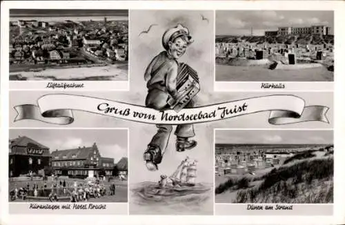 Ak Nordseebad Juist in Ostfriesland, Luftaufnahme, Kurhaus, Kuranlagen, Hotel Bracht, Dünen