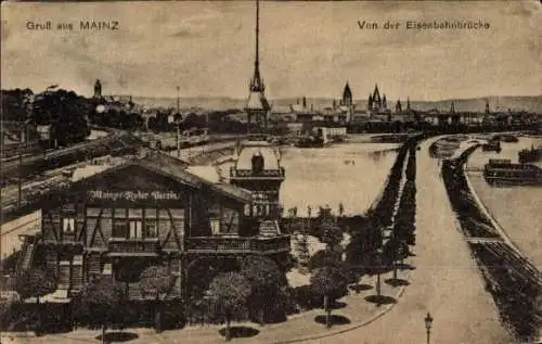 Ak Mainz am Rhein, Blick von der Eisenbahnbrücke, Mainzer Ruder Verein