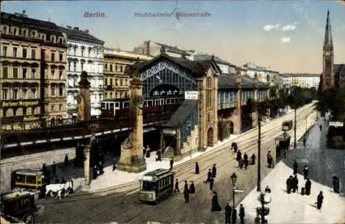 Ak Berlin Schöneberg, Hochbahnhof Bülowstraße, Straßenbahn, Kirche