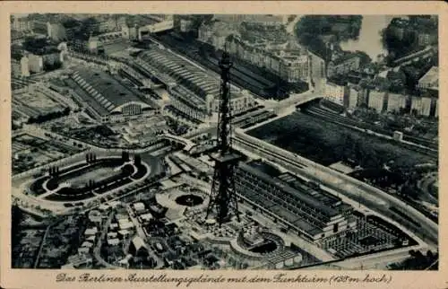 Ak Berlin Charlottenburg Westend, Ausstellungsgelände mit dem Funkturm, Fliegeraufnahme