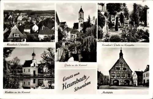 Ak Krumbach Schwaben, Kirchlein an der Kammel, Marktplatz, Krumbad, Kurgarten, Kammel