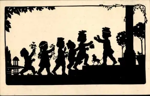 Scherenschnitt Künstler Ak Pflug, C., Glückwunsch Geburtstag, Geburtstagskind, Gratulanten