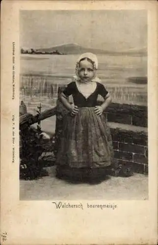 Ak Walcheren Zeeland, Mädchen in niederländischer Volkstracht