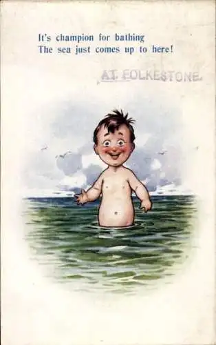 Ak Badender Junge, Kind-Porträt, Kitsch