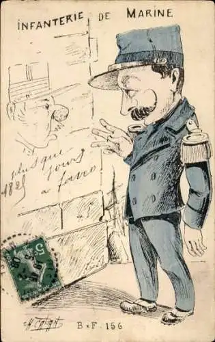 Künstler Ak Karikatur, Infanterie de Marine