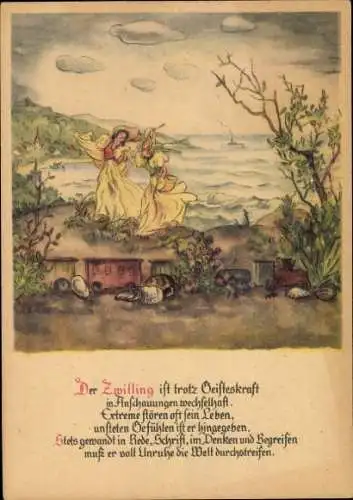 Horoskop Künstler Ak Rohland, M. M., Sternzeichen Zwilling, zwei Frauen