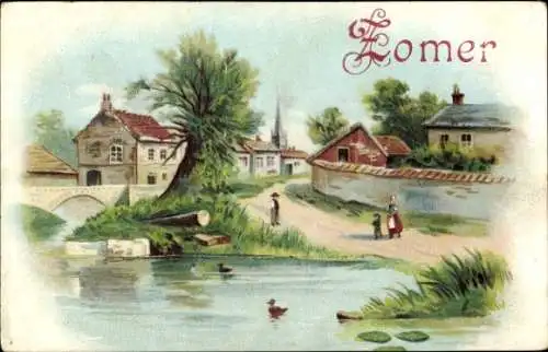 Litho Sommer, Allegorie, Landschaft, Brücke