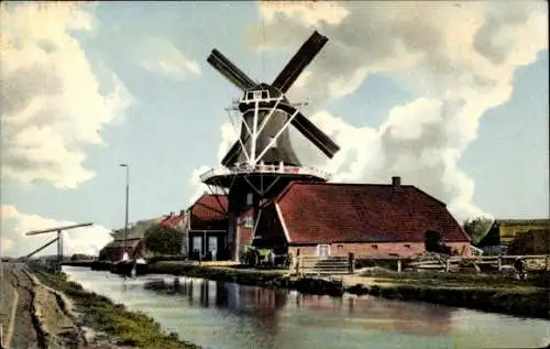 Ak Windmühle am Fluss, Wohnhäuser