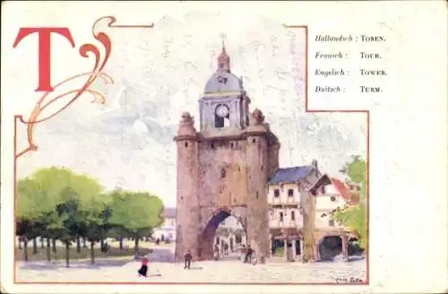 Jugendstil Buchstaben Künstler Ak Titz, Louis, T, Turm