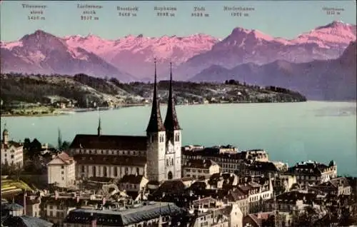 Ak Luzern Stadt Schweiz, Hofkirche, Alpen