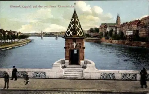 Ak Basel Bâle Stadt Schweiz, Mittlere Rheinbrücke