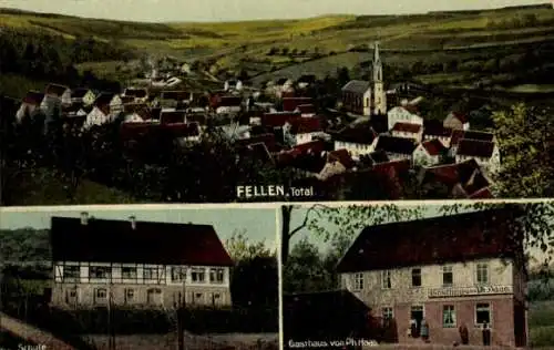 Ak Fellen in Unterfranken, Gesamtansicht, Schule, Gasthaus von Ph. Haas