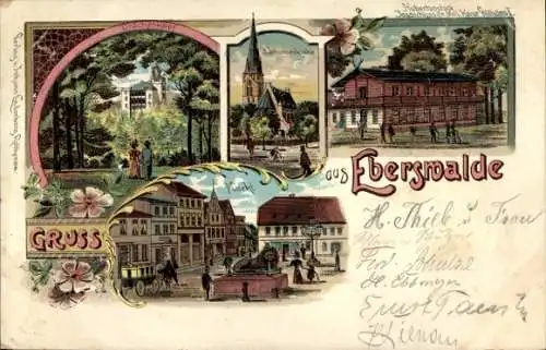 Litho Eberswalde, Johanneskirche, Jagdschloss Hubertusstock, Markt, Drachenkopf