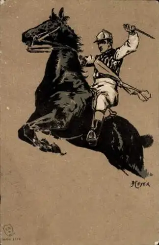 Präge Künstler Litho Heyer, Reiter auf einem Pferd