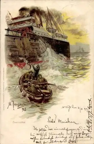 Künstler Litho Jensen, A., Seelotse, Dampfer
