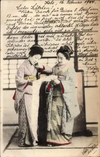 Ak Japan, Zwei Japanerinnen in Kimonos
