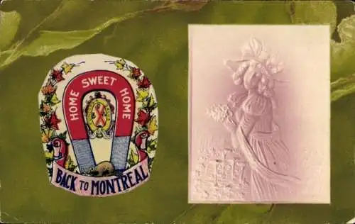 Präge Ak Montreal Québec Kanada, Hufeisen, Damenportrait