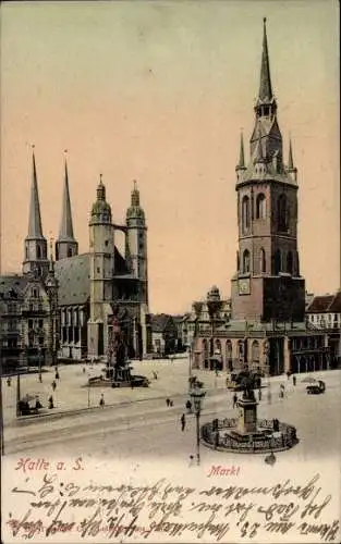Ak Halle an der Saale, Markt, Kirche, Rathaus, Brunnen