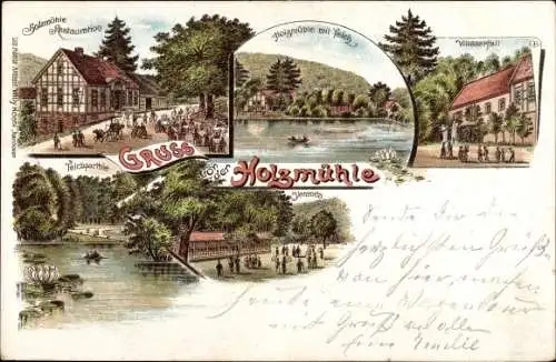 Litho Eldagsen Springe Niedersachsen, Restauration Holzmühle, Teich, Wasserfall