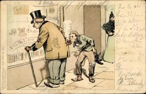 Künstler Ak Landstreicher zieht an einer Zigarre, Schnorrer