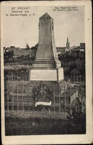 Ak Saint Privat la Montagne Sankt Privat Moselle, Denkmal des 4. Garde-Rgts. z. F.