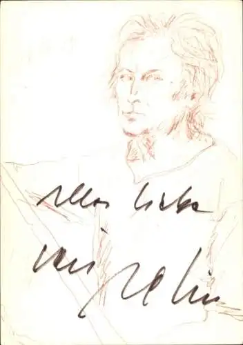 Ak Schauspieler Veit Relin, Selbstportrait, Rötelzeichnung, Autogramm