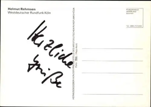 Ak Schauspieler Helmut Rehmsen, Portrait, Autogramm