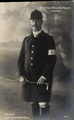 Ak Prinz Alfons von Bayern in Reitmontur, Reitgerte